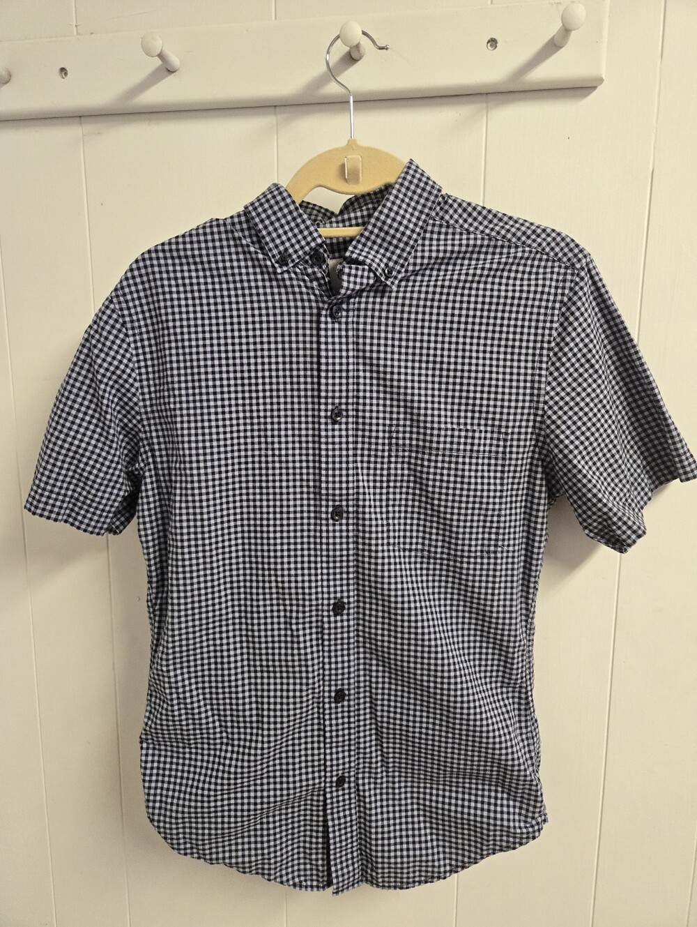 Goodfellow & Co Navy and White Gingham Short-Sleeve Button-Down Shirt